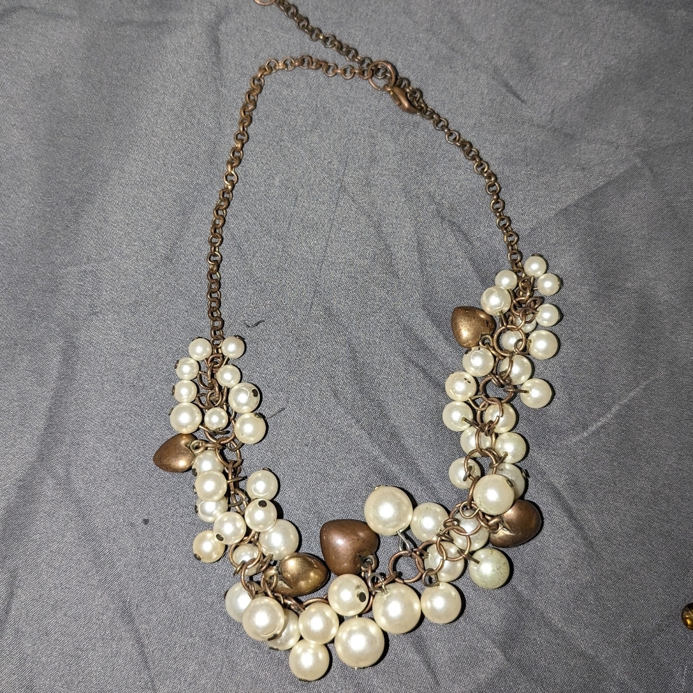 3 statement necklaces from early 2000s pearl and hearts sparkly vintage green - Picture 2 of 8